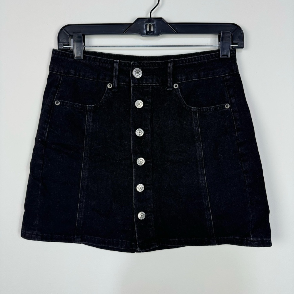 American Eagle Black Button Down Denim Mini Skirt Goth Grunge y2k fall winter